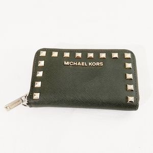 Michael kors leather green studded wallet